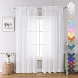 Lecloud Sheer Curtain Panels Set 84" Inches Long, Solid Voile Light Filtering Airy Curtains Window Treatment Drapes for Living Room, 2 Panels Elegant Bedroom Sheer Curtains, White, 40" Wx84 L
