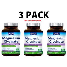 Innate Vitality Magnesium Glycinate 500 mg, 3 PACK, Chelated for Max Absorption, 120 Veggie caps