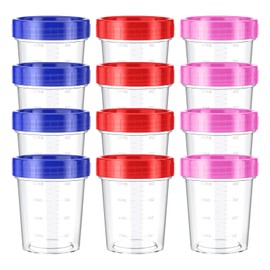 YILANJIN 12Pcs Mixing Plastic Measuring Jugs, Graduated Beakers with Lids, Leakproof Measuring Cup, Specimen Cups, Transparent Measure Containers for Liquid Medication, Paint, Pills - 120ML