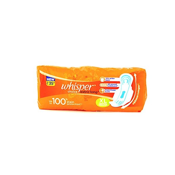 Whisper Choice Extra Long XL 6 Pads Upto 100% Stain Protection