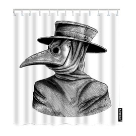 AOYEGO Plague Doctor Fabric Shower Curtain with Hooks Vintage Engraving Style Isolate Portrait Sketch Bath Shower Curtain Polyester 72x72 Inch for Bathrooms Bathtubs Camping