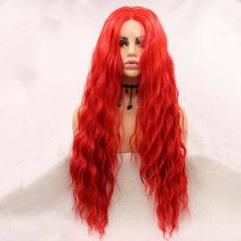 Xiweiya Wavy mermaid synthetic lace front wigs for women with heat resistant fiber mix color long nature wave hair replacement wig colorful wig