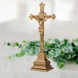 Standing Crucifix - 16 Inch Jesus Cross with Base for Home Table Decor, Gold Crucifix Standing Cross Catholic Wedding Altar Religious Gifts