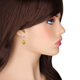 MYA art MYAWGOHR-73 Women's Hoop Earrings Hanging Earrings with Zirconia Stone Drop Oval Pendant Silver Citrine Yellow Gold-Plated, Stainless Steel, Cubic Zirconia