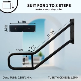 Garage Railing for Outdoor Steps, Sturdy Wall Mount handrail, Oval Flat Tube with Polished Black, Suit for 1 to 3 Garage, Garden, Porch Steps(31.2in Length, 0.8 * 1.6in Tube)