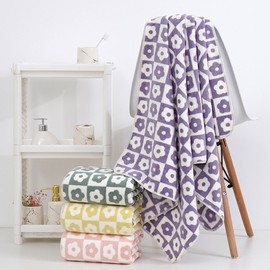 Flower check towel small small-green 2ea