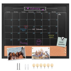 TORASO Magnetic Chalkboard Calendar Corkboard, 18" x 22" Combination Chalk Board Bulletin Board, Black Wood Framed Blackboard Calendar Cork Combo Board(ZHHB-BK-4555)