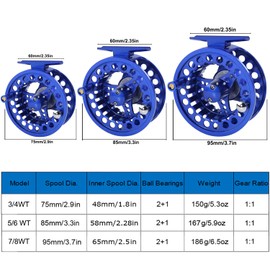 FANGBLUE Fly Fishing Reel Aluminum Alloy 3/4 WT Large Arbor 2+1BB Interchangeable for Saltwater and Freshwater Fly Wheel 3/4 WT (Blue)