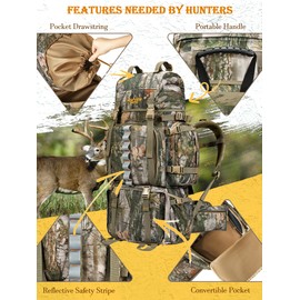 NEW VIEW Hunting Backpack for Men 80L, Camo Bag for Deer, Elk, Waterproof Daypack with Rain Cover & Frame