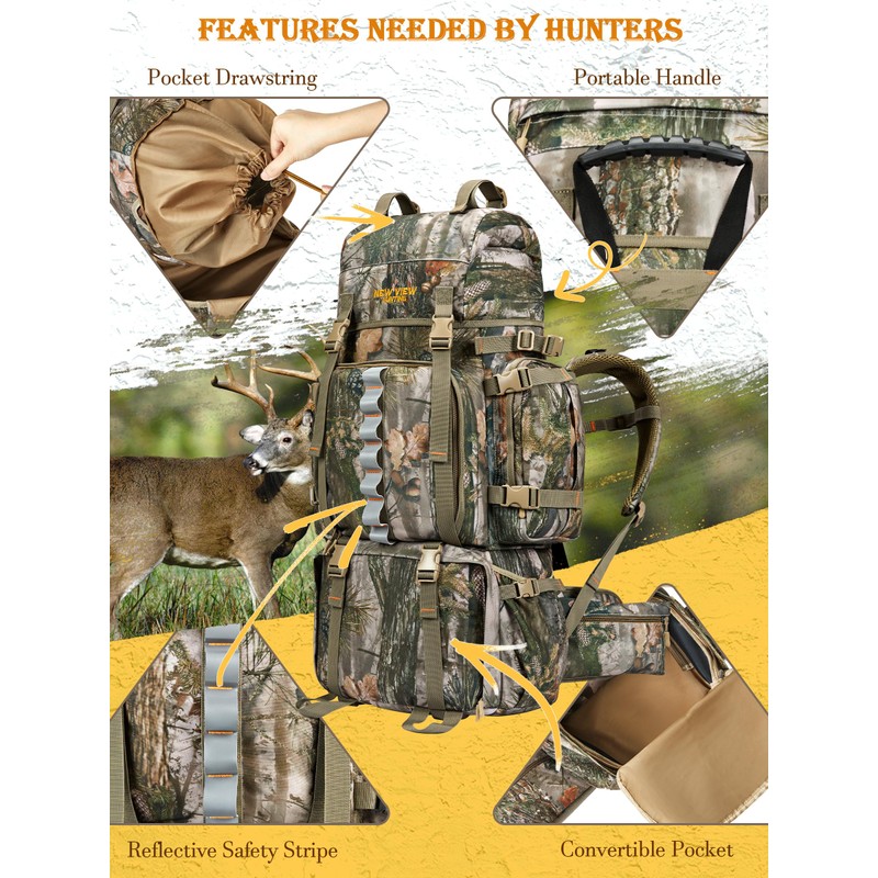NEW VIEW Hunting Backpack for Men 80L, Camo Bag for