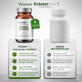 Kräutermax Artichoke Capsules | Artichoke Extract High Dose with Milk Thistle, Choline and Curcuma Extract | Artichoke Capsules High Dose and Vegan | Artichoke Extract | 1 x 60 Pieces