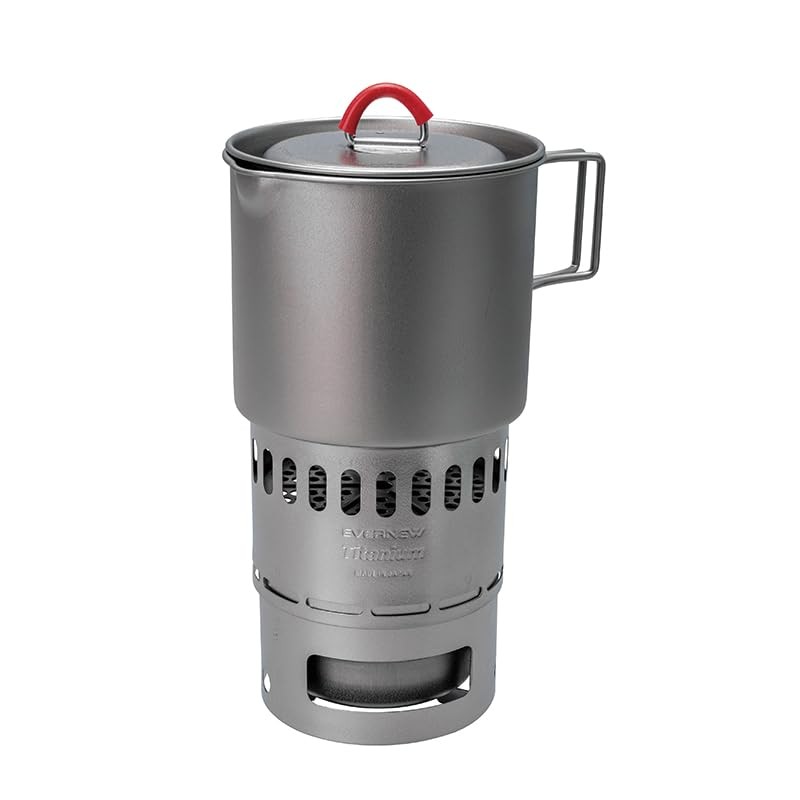 Evernew Titanium Lightweight Camping Mug Pot Stove Set, 500