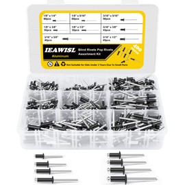 400PCS Black Pop Rivets Assortment Kit, 8 SAE Sizes Aluminum Rivets (1/8" 3/16") with Reinforced Divider & Labeled Case for Storage