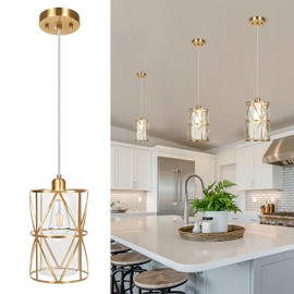 Zlierop Brushed Gold Pendant Light, Modern Kitchen Pendant Lighting Over Island, Pendant Lighting with Clear Glass Shade, Glass Pendant Lights Kitchen Island, Foyer, Dining Room, Entryway