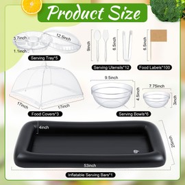 FillTouch 128 Pcs Inflatable Cooler for Parties 2 Inflatable Serving Bars Buffet Cooler for Parties 3 Food Cover 6 Salad Bowl 12 Serving Utensils 5 Plastic Appetizer Tray 100 Labels(Black)