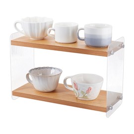 1 x Coffee Station Organiser, 2 Tier Coffee Bar Accessories, Kitchen Counter Organiser, Matcha Stand with Acrylic Holder, Natural Wood Colours for Kitchen, Matcha Bar, for Storing Cups