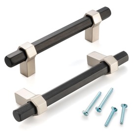 ASKANO Black and Nickel Cabinet Pulls, 3-3/4 Inch Hole Centers, Hexagon Bar Kitchen Cabinet Handles AP1310 | Pack of 5, Solid Hardware for Kitchen Door Drawer Dresser Bathroom Cupboard Furniture, 3.8"