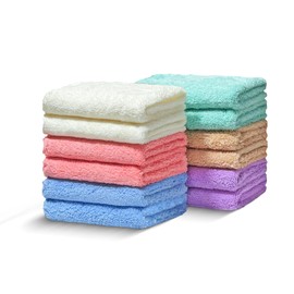 DAMATCH 12 Pack Baby Washcloths 10”by10”,Multicolor Coral Fleece Baby Towels,Suitable for Sensitive Skin,Ultra-Soft Wash Cloths for Girls and Boys