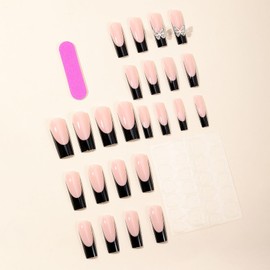 Long Fake Nails Square Press On Nails French Tip False Nails With Butterfly Rhinestone Designs Full Cover Stick On Nails Acrylic Nails Press Ons Reuseable Glue On Nails For Women