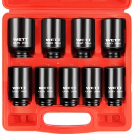 WETT 1/2" Drive Deep Large Impact Socket Set, 9-Piece Spindle Axle Nut Metric 6 Point Sockets Set, CR-MO, 29mm-38mm