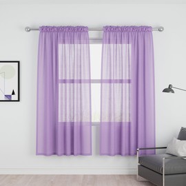 Lilac Sheer Curtains 72 inches Long Girls Room Living Room Curtain Sheers Basement 2 Panels Voile Linen Textured Transparent Nursery Bedroom Drapes Rod Pocket Kitchen Window Treatment Set