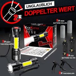 REHKITTZ Multifunctional torch (white, red, red and white flashing boundary light), 2000 lumens super brightness LED (pack of 2), compact and durable, outdoor use, emergencies