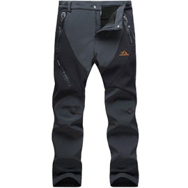 Hiking Pants Mens Waterproof Pants Fleece Lined Pants Winter Pants Warm Pants Snowboard Pants with Zipper Pockets Dark Grey