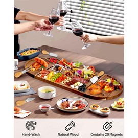 Large Acacia Wood charcuterie Boards & Cheese Board Set(with 4 Cheese Spatula)- Magnetic Splice Design, 26"x13", Versatile Serving Tray & Cutting Board for,Perfect for Entertaining & Gifts Set.