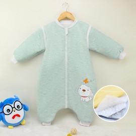 MIKAFEN Sleeping Bag Baby Long Sleeve Winter Children's Sleeping Bag 2.0 Tog, Dog Pattern Baby Sleeping Bag with Feet, Cotton, Boys and Girls, Unisex, All-Year Pyjamas, Green