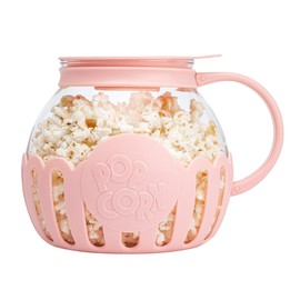 FACKELMANN Paris Hilton Borosilicate Glass and Plastic Popcorn Maker - Perfect for Sweet & Salty Popcorn, 165 x 25 x 18 mm, 2-in-1 Lid, Dishwasher Safe