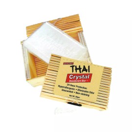 THAI 100% Natural Crystal Deodorant Stone in Decorative Bamboo Box