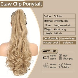 FDEETY Hairpiece Ponytail Extensions Braid Hair Extension Braid Hairpiece with Clip Fringe Hairpiece Real Hair Braids Extensions Hair Topper Women's Real Hair Ponytail Clip (Gold)