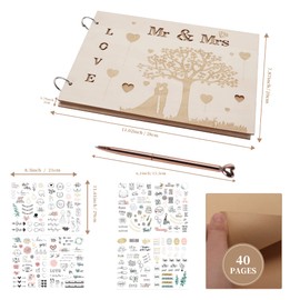 DAOUZL Wedding Guest Book, Wedding Guest Book with Pen Sticker, Mr & Mrs Guest Book, Wooden Guest Book, Wedding, Vintage Wedding Decoration, Wedding Book Memories, Wedding Gift for Bride and Groom