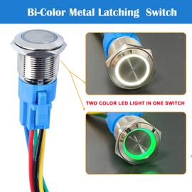 DMWD 19MM Two Colors LED Metal Latching Push Button Switch Waterproof Anti-Vandal 1NO 1NC SPDT 12V 3/4" Mounting Hole with Pre-Wired Socket for Doorbell Car Boat (White/Green Light)