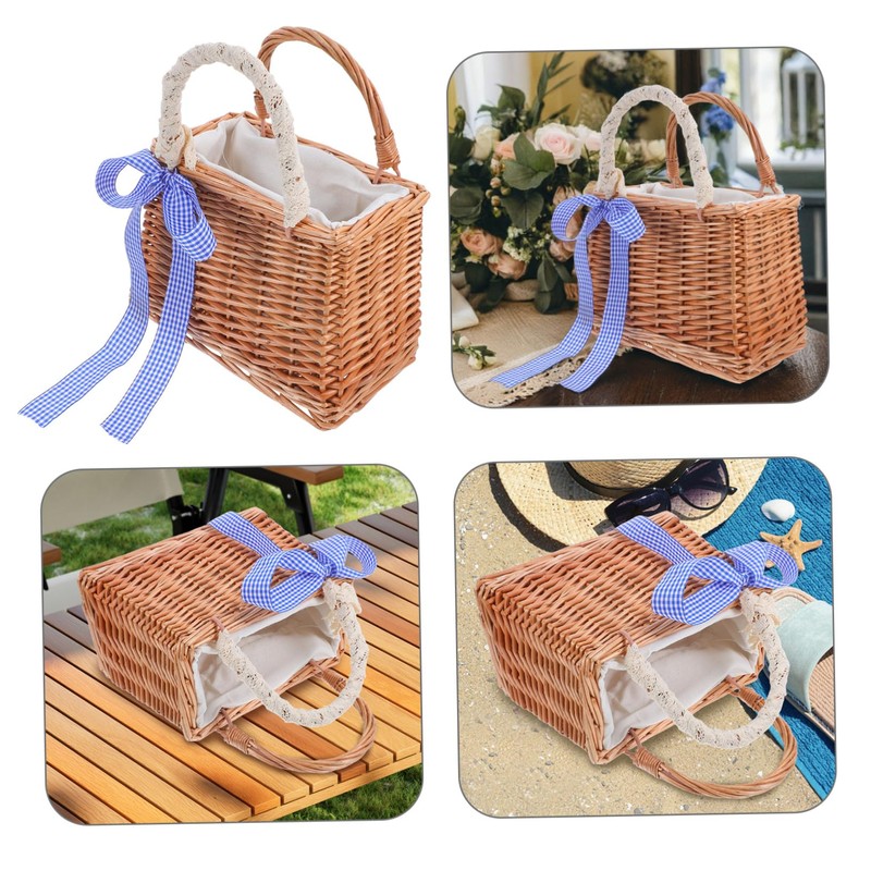 WHAMVOX Elegant Rattan Flower Basket Handmade Children's Woven Basket Square