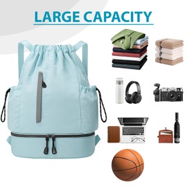 Qoosea Gym Bag Drawstring Backpack, Large Capacity Sports Bag, Waterproof Nylon Gym Bag, Adjustable Drawstring Gym Bag for Men and Women, Sports Bag for Gym, Swimming, Sports, Travel, blue