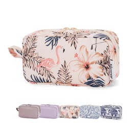 Small Makeup Bag for Purse Toiletry Bag Travel Wash Bag Mini Cosmetic Bag Zipper Pouch for Women (Beige Flamingo, Small)