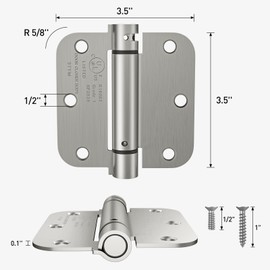 HOSOM Self Closing Door Hinges 3.5 Inch, Spring Loaded Hinges, Adjustable Tension for Interior Door, UL Listed, for Left and Right Hand Door, 5/8'' Radius Corners, Brushed Nickel, 2 Pack