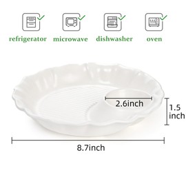 WRINGKIT Set of 3 Dumpling Plate with Dipping Saucer, 8.7" Ceramic Sushi Dishes with Vinegar Dish, White Chip Dip Serving Platter Wine Dine Appetizer Plate for Snack, Dessert, Salad, French Fries