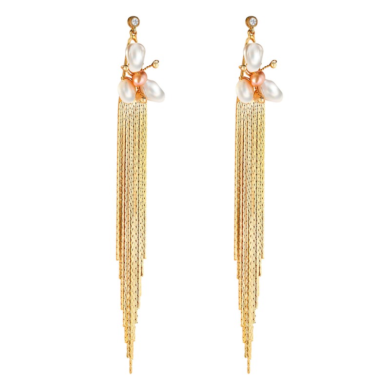 arete de perlas de agua dulce con borla larga de