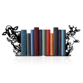 Ecqizer Metal Farmhouse Peeking Animals Bookend, Unique Decorative Book Ends for Shelves, Cute Bookshelf Decor, Bookshelf Decorative Objects for Home Office Desk Bookshelf Decor, Black
