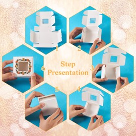 Craftdady 25Pcs Folding Flower Wrapping Boxes White Cardstock Flower Printed Paper Packaging Mailer Boxes Gift Paper Box with PVC Visible Window for Gifts Small Business Weddings