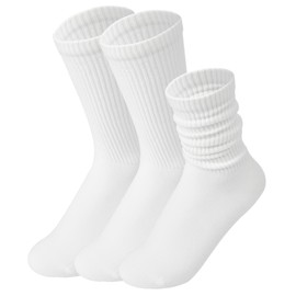 Zonuncix Womens Cozy Crew Socks Cotton Slouch Socks Casual Calf Socks Trouser Dress Socks Boot Socks 3 pairs White
