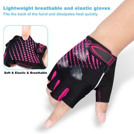 LUROON Cycling Gloves Half Finger Gel Padded Bike Gloves Anti-Slip Shock-absorbing Hand Protect Fingerless Summer Bicycle Short Gloves for Mens & Women (M, Pink)