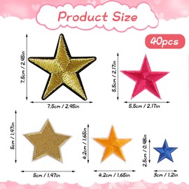 40PCS Star Iron On Patches, Star Patches Embroidered Iron On Patches Applique Star Sew on Patches for Clothing, Jeans, Jackets, Caps, Dress, Bag, Backpacks Repair