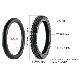 Unbranded 17" 70/100-17 2.50/2.75-17 Dirt Bike Tire Tube for Motocross CR85 YZ85 KX85