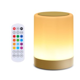 OORUN Touch Bedside Table Lamp,13 RGB Colors & 5 Brightness, USB Rechargeable Desk Lamp, Remote Control Dimmable Light with RGB Color Changing,Portable Lamp for Baby (Gold)