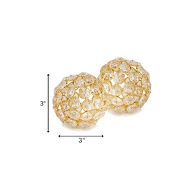 Modern Day Accents 3777 Facetas 3" Gold Cristal Spheres - Set of 2, Home Decor, Room Decor, Coffee Table Decor, Decorative Balls, Gold Decor, Gem Sphere Ball, Modern Home Decor, Bowl fillers, Gemstone