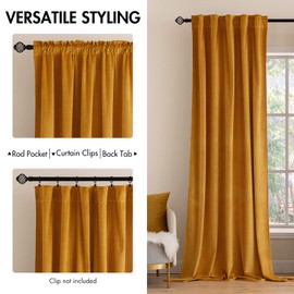 MIULEE Velvet Curtains 96 inches 2 Panels - Luxury Blackout Curtains for Bedroom Living Room Thermal Insulated Fall Decor Super Soft Window Drapes Rod Pocket & Back Tab, Mustard Yellow