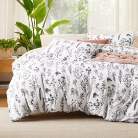 Bedsure Queen Comforter Set - White Comforter, Cute Floral Bedding Comforter Sets, 3 Pieces, 1 Soft Reversible Botanical Flowers Comforter and 2 Pillow Shams